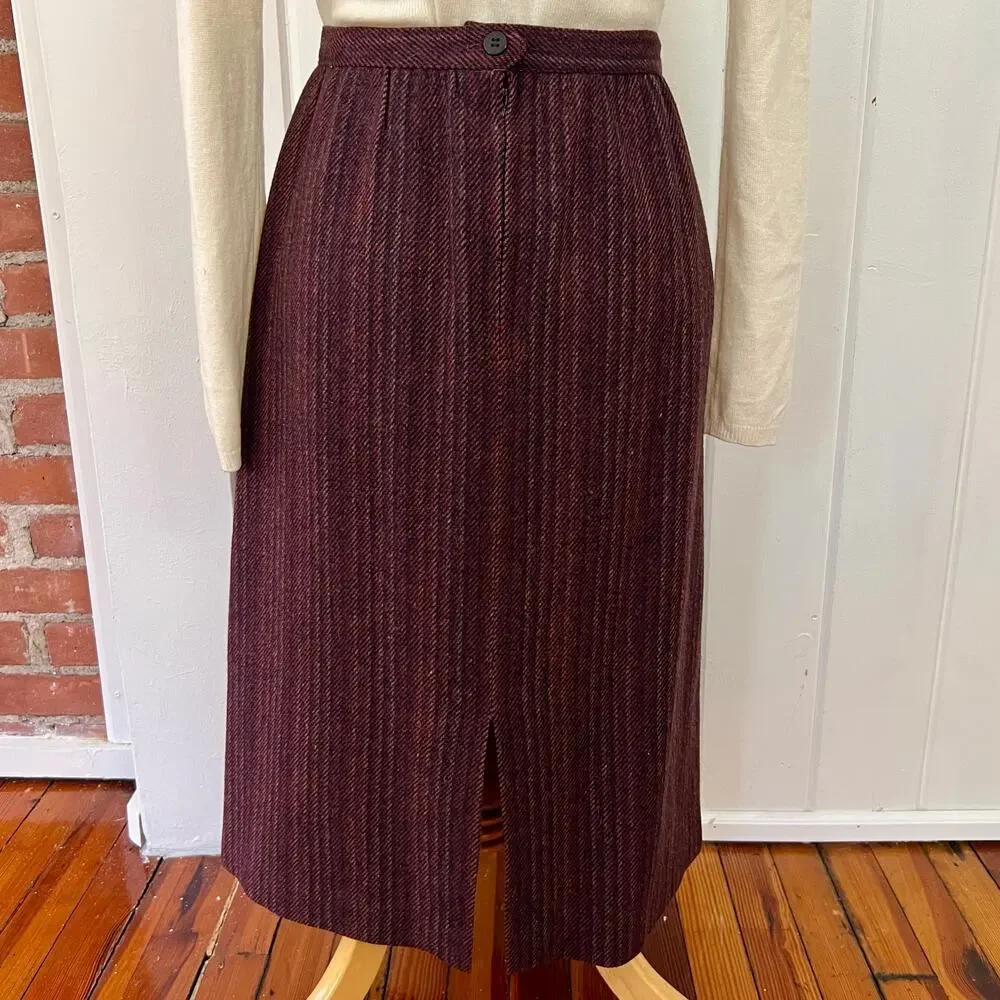 Vintage 90s Abbey Park Wool Midi Skirt Burgundy High Waist Made in USA 10